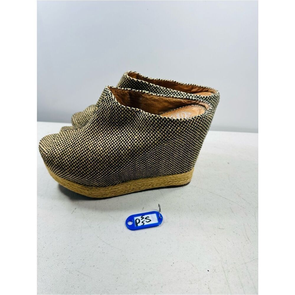 Jeffrey Campbell 2010s Virgo Fab Wedge Platform tweed jute leather slip on sz 7